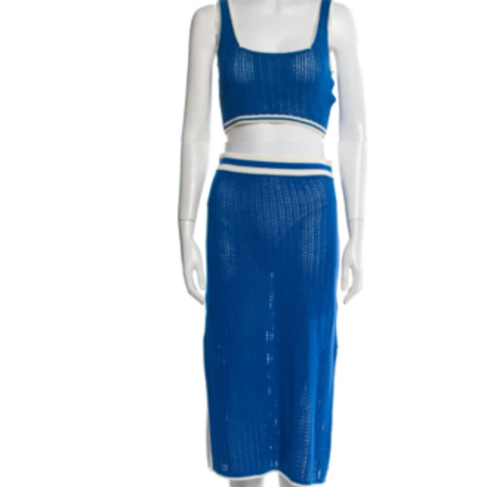 Solid & Striped Square Neckline Sleeveless Crop T… - image 1